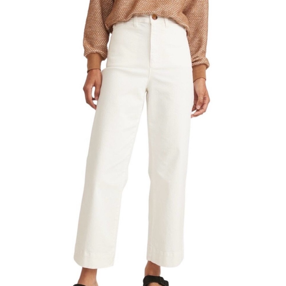 Marine Layer High Waisted Slim Wide Leg Ankle Bridget Crop Pants In White